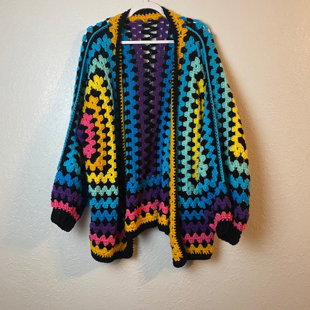 Crochet Hexicardigan Colorful Size L/XL Handcrafted